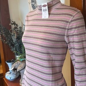NWT Northern Reflections size small cotton  Pink and Brown Striped Top